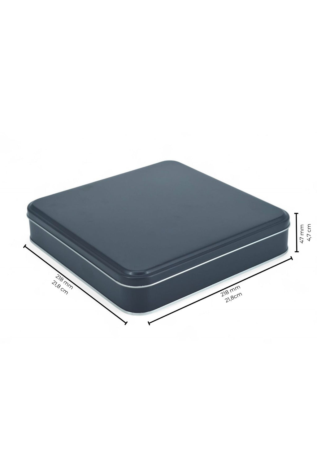 215x215x47 mm Metal Kapaklı Baskısız Metal Kutu, Mat Siyah, 36 Adet