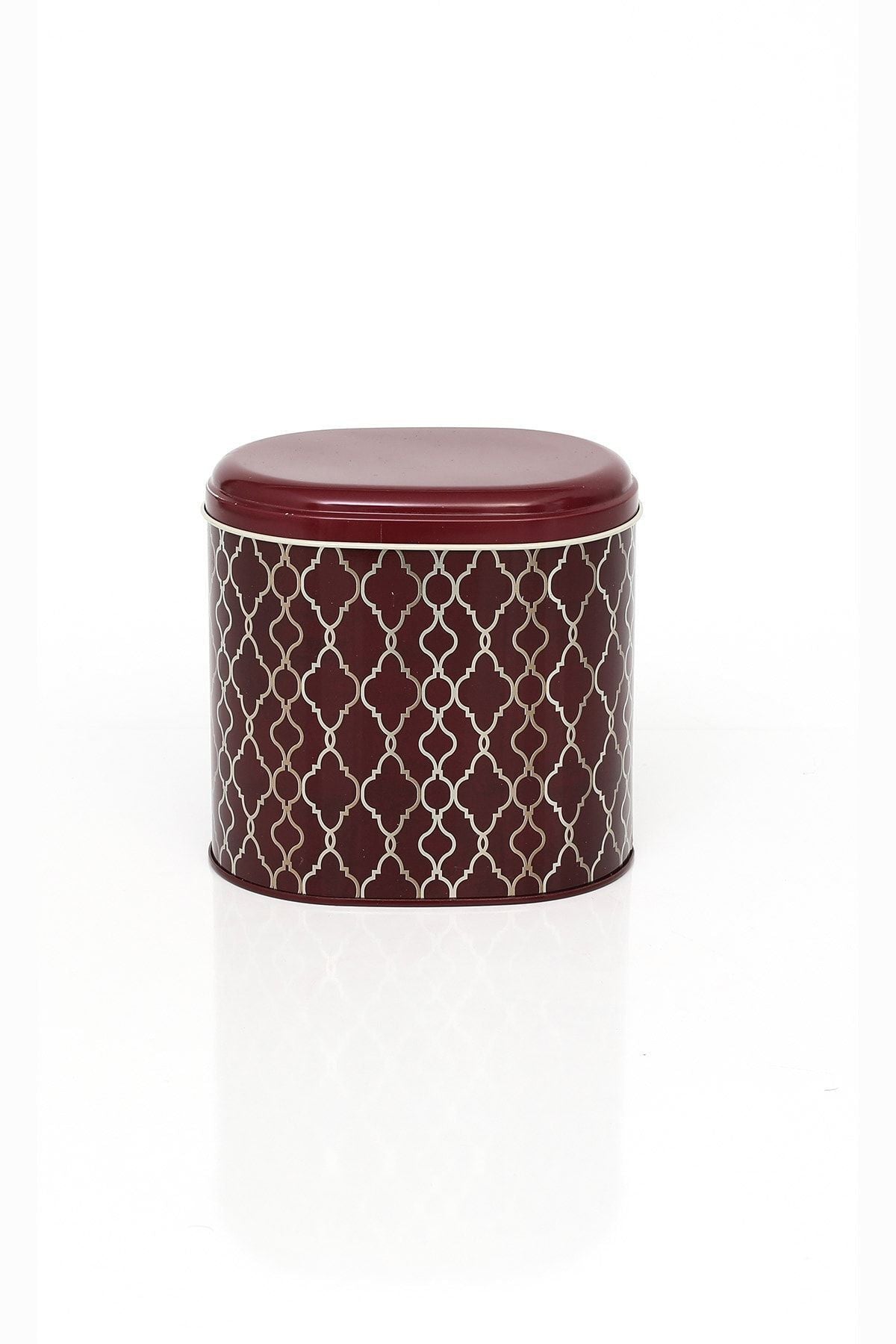 Ef004-e1 Trellis Old Burgundy Desenli Oval Metal Saklama Kabı 11x15 Cm