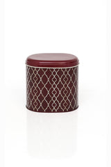 Ef004-e1 Trellis Old Burgundy Desenli Oval Metal Saklama Kabı 11x15 Cm