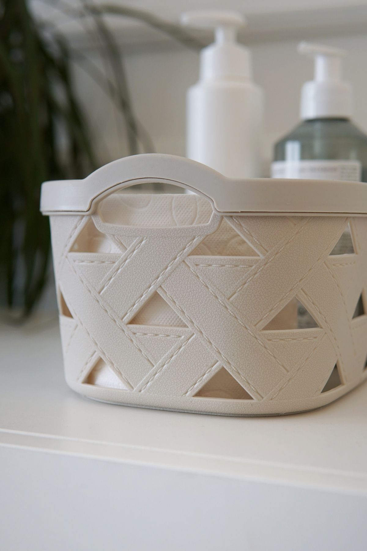 Deri Desenli Saklama ve Düzenleme Sepet Takımı (3'lü), Gri