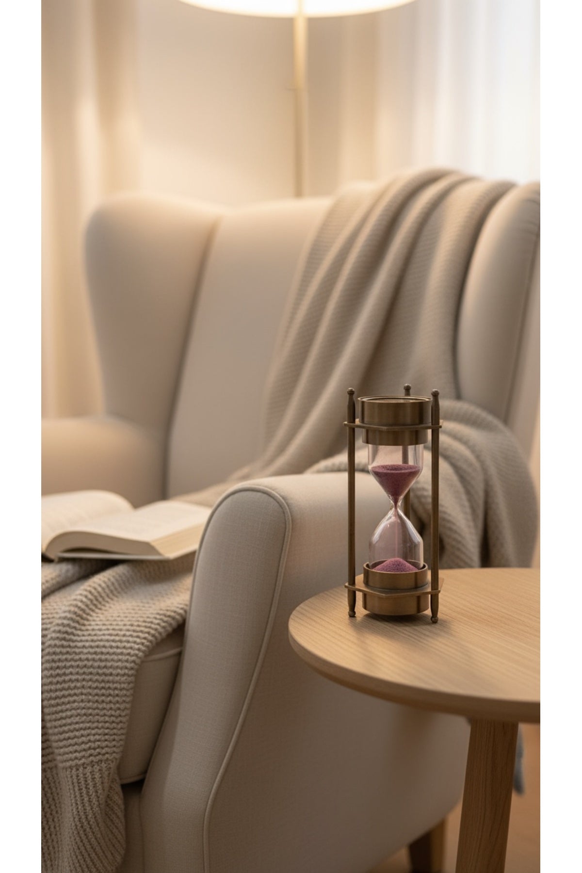 Eskitme Metal Çift Pusulalı Kum Saati 12 cm Mor Kumlu Dekoratif Vintage Masaüstü Aksesuar Hediyelik