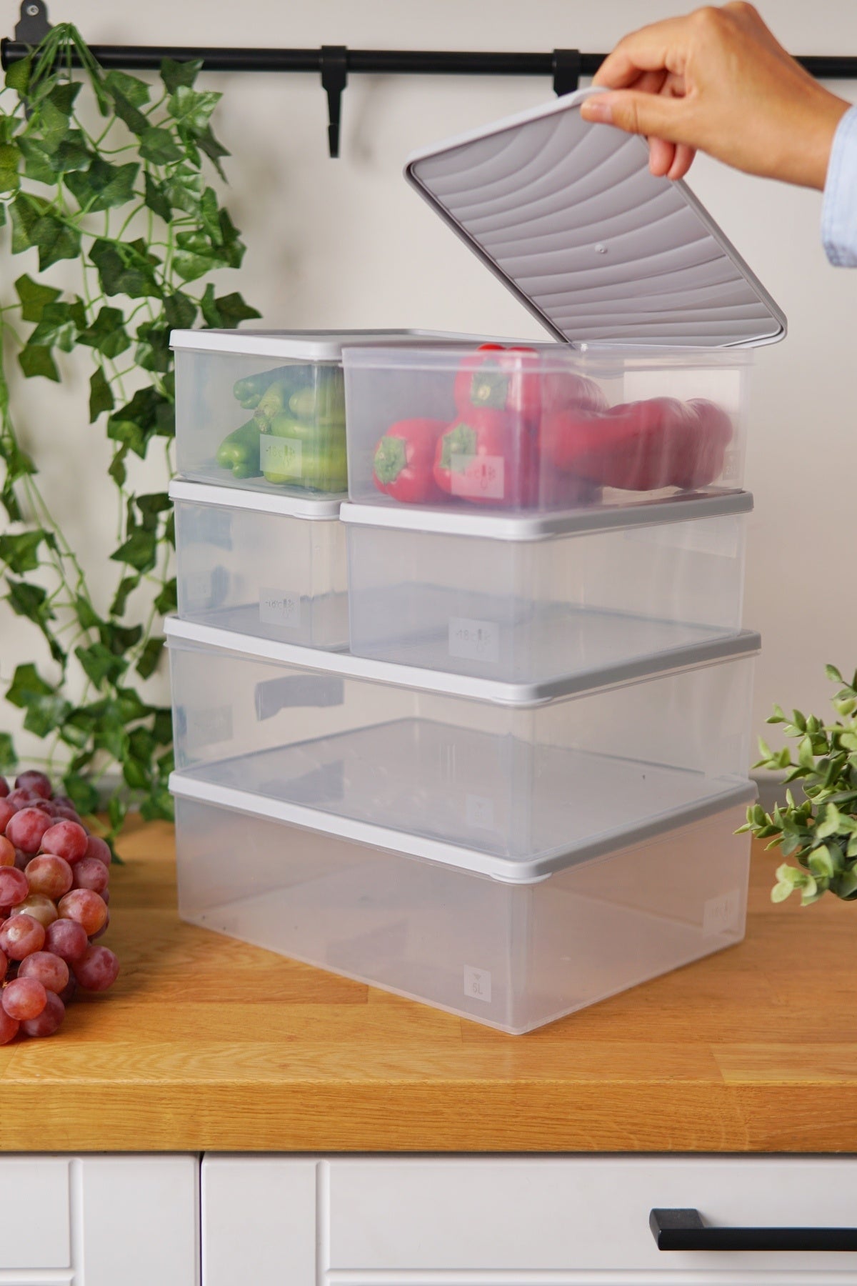 Derin Dondurucu Saklama Kabı 6'lı Set (2 x 5 Lt + 4 x 2.1 Lt), Gri
