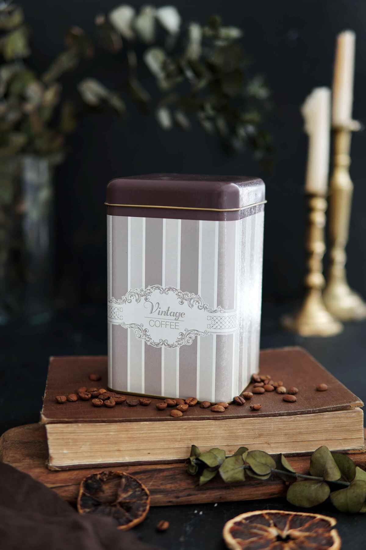 Er022-7a Elegance Coffee Desenli Kare Metal Saklama Kabı 11x11 Cm