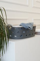 Deri Desenli Saklama ve Düzenleme Sepet Takımı (4'lü), Gri