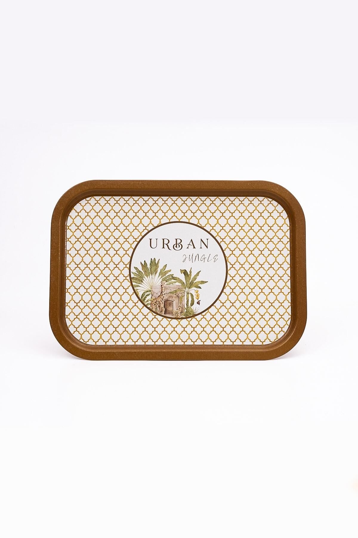 Forrest Desenli Metal Tepsi - Çay Kahve Tepsisi - Sunum Tepsisi 28 Cm X 40 Cm Ee164-7i