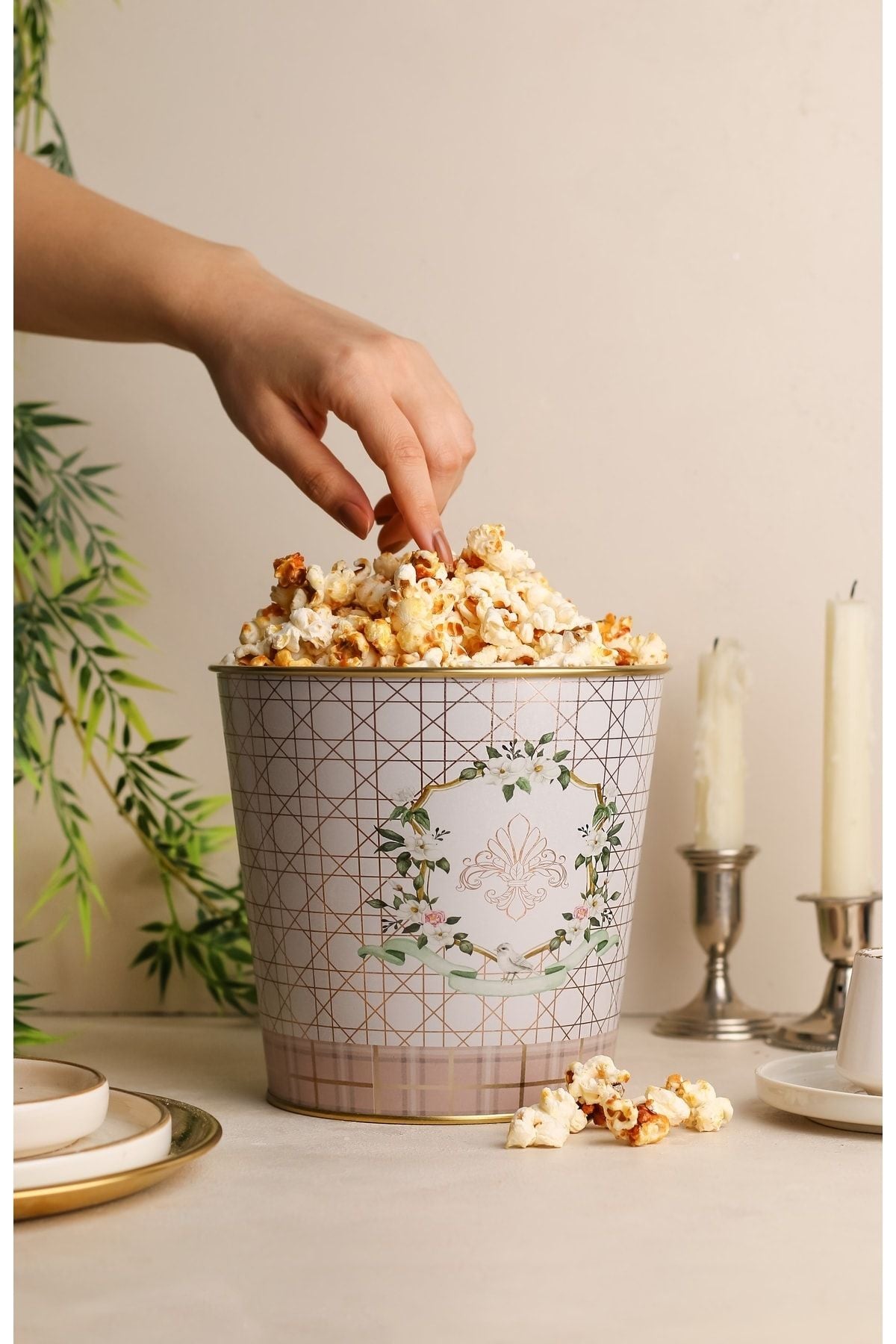 Metal Popcorn Kutusu - Patlamış Mısır Kovası 13.5 Cm, Rosy Er149-u7