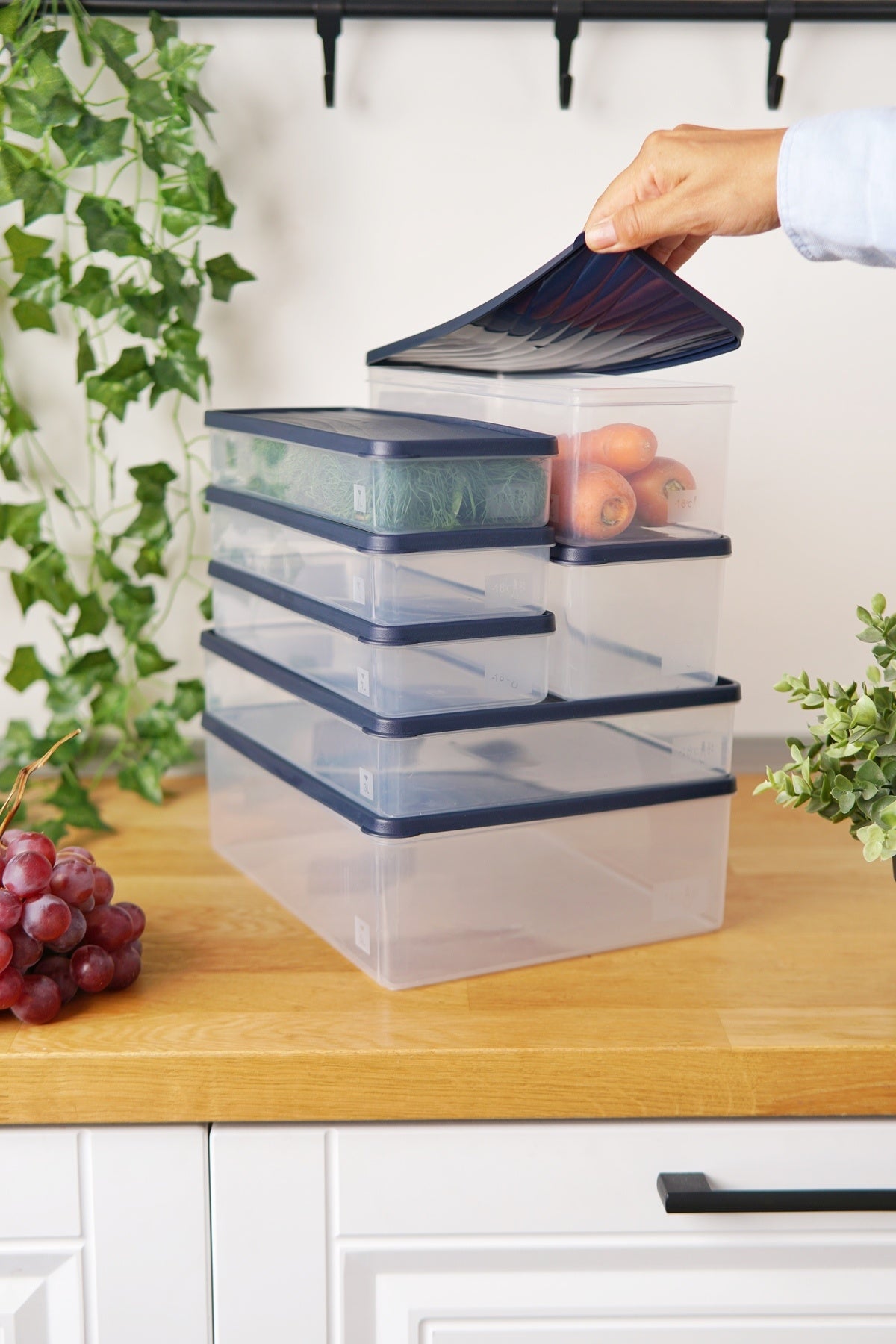 Derin Dondurucu Saklama Kabı 7'li Set (5 Lt + 3 Lt + 2 x 2 Lt + 3 x 1 Lt), Mavi