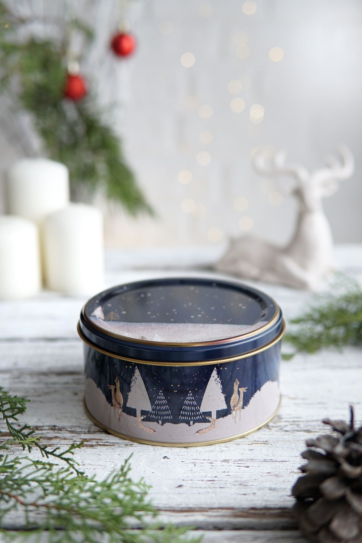 3 Lü Yılbaşı Set, 15.8 X 15.8 X 8 Cm, Ø14 X 7 Cm, Ø31.5 Cm Tepsi, Night Deer Erb576t