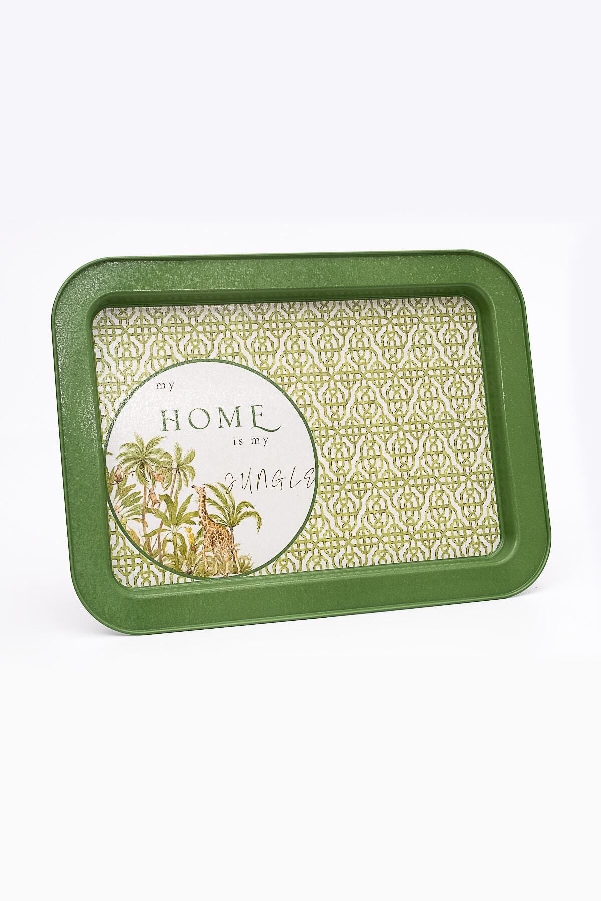 Ee169-8ı Forrest Green Home Desenli Dikdörtgen Tepsi 32x43 Cm