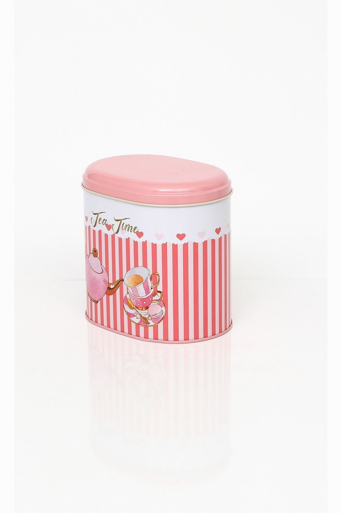 Ef004-e6 Sprinkles Tea Time Desenli Oval Metal Saklama Kabı 11x15 Cm