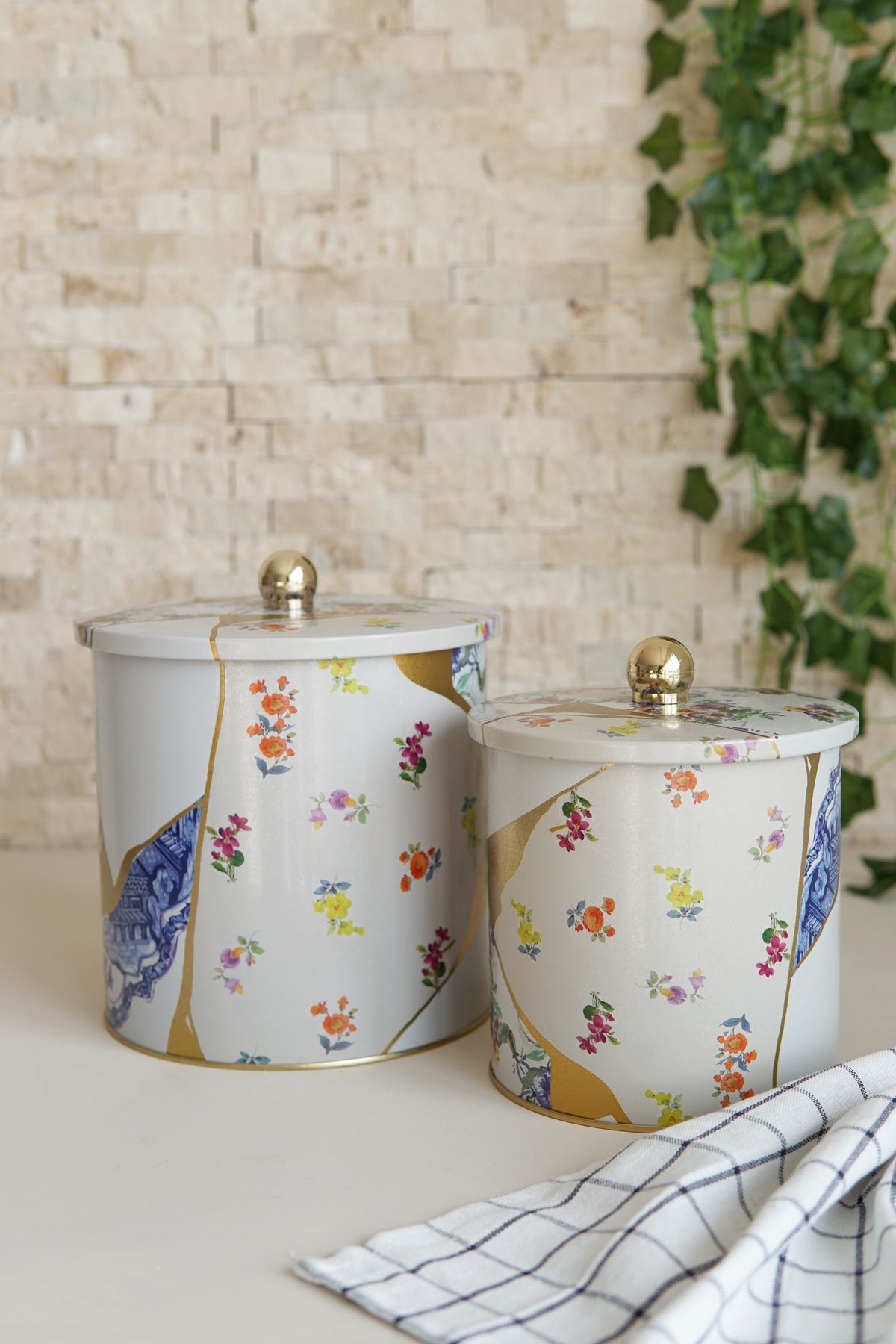 Kint Sugi Desenli Metal Saklama Kabı 2'li Set 2.1 Litre + 4.1 Litre Erb48u5