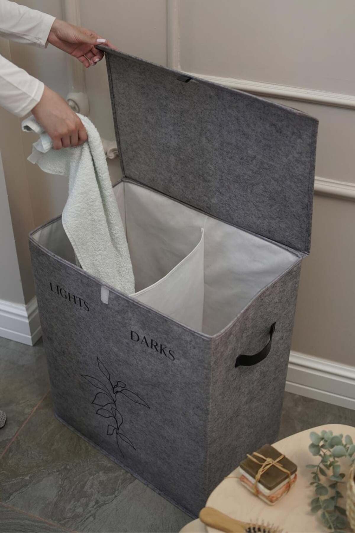 Derili 2 Gözlü Çamaşır Sepeti 53 x 33 x 60 cm, 105 litre