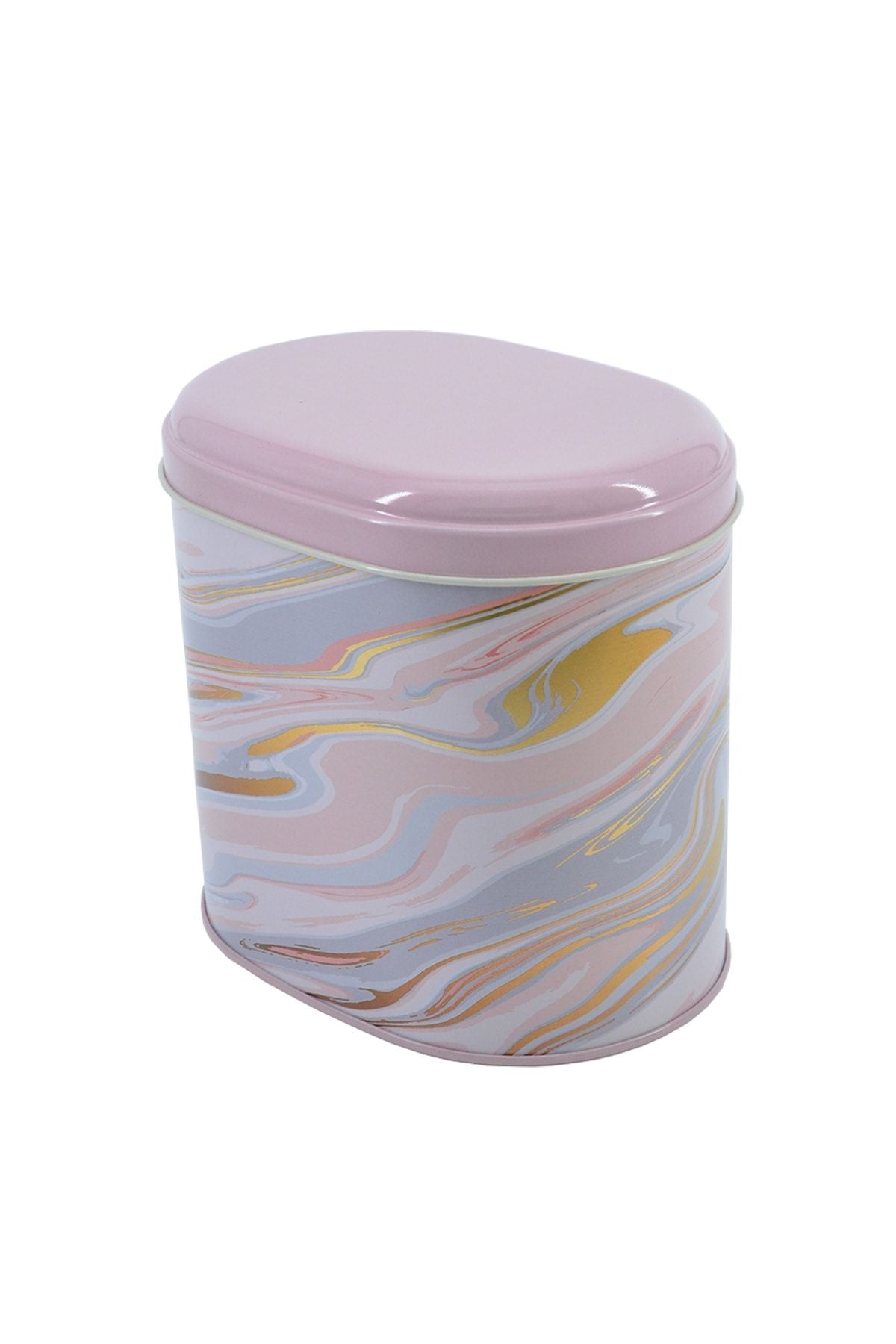 Ef004-f1 Liquid Flat Pink Desenli Oval Metal Saklama Kabı 11x15 Cm