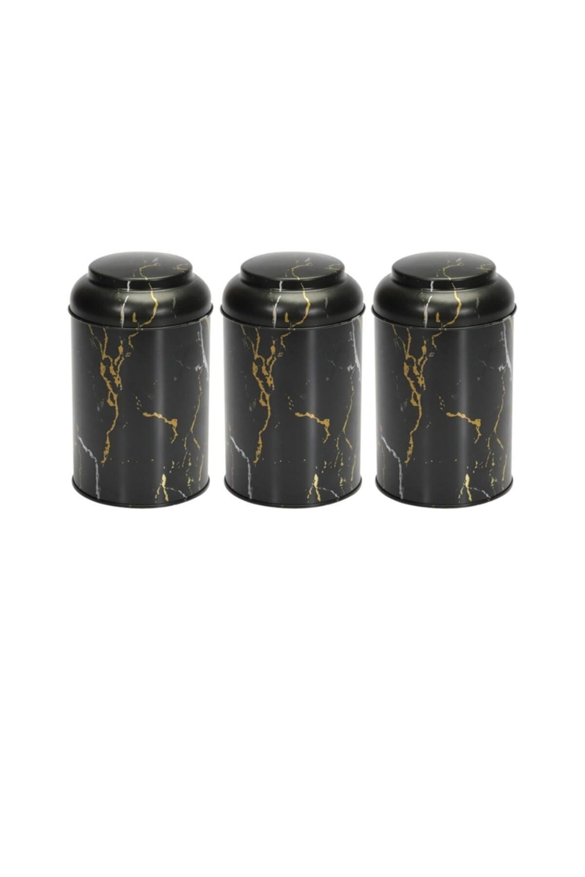 Efb0450 Silindir Saklama Kabı Ø105 3 Lü Set, Marble Black
