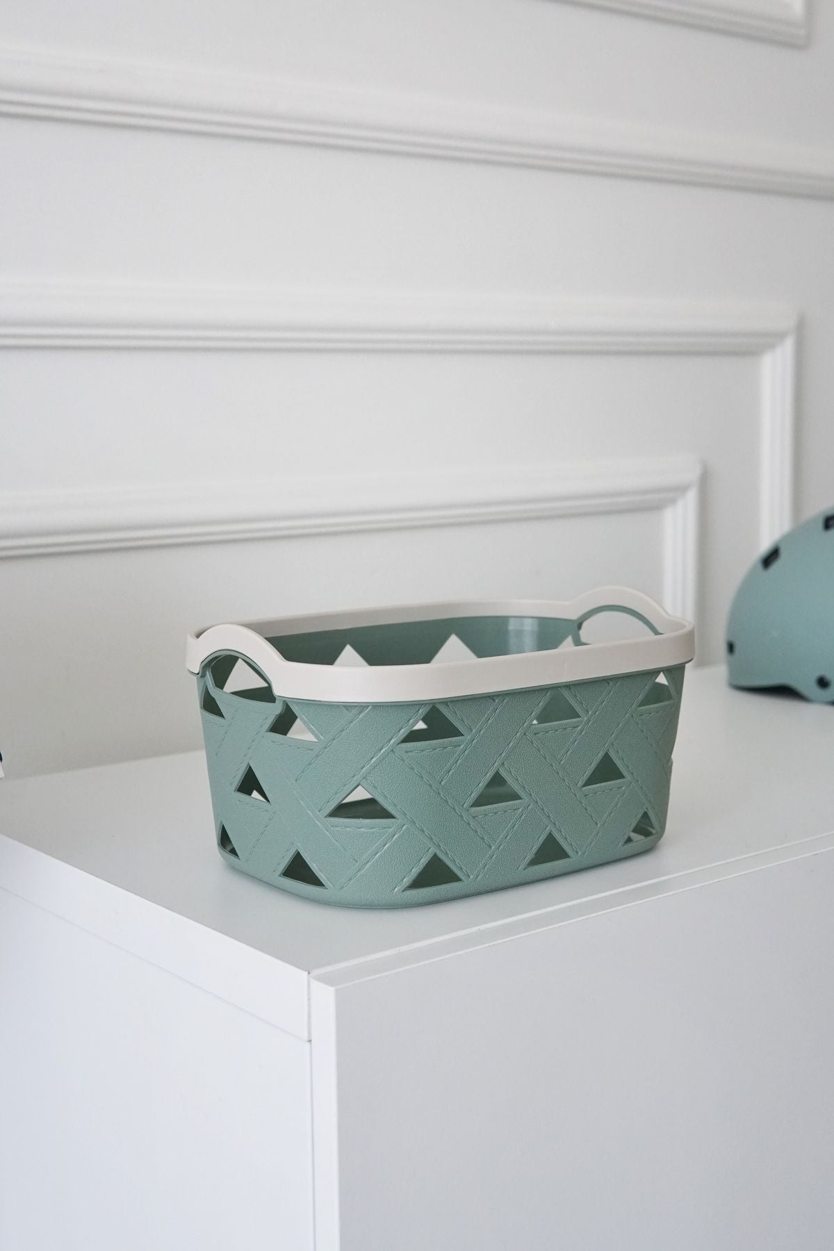 Deri Desenli Saklama ve Düzenleme Sepet Takımı (3'lü), Yeşil