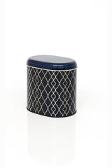 Ef004-e0 Trellis Old Blue Desenli Oval Metal Saklama Kabı 11x15 Cm