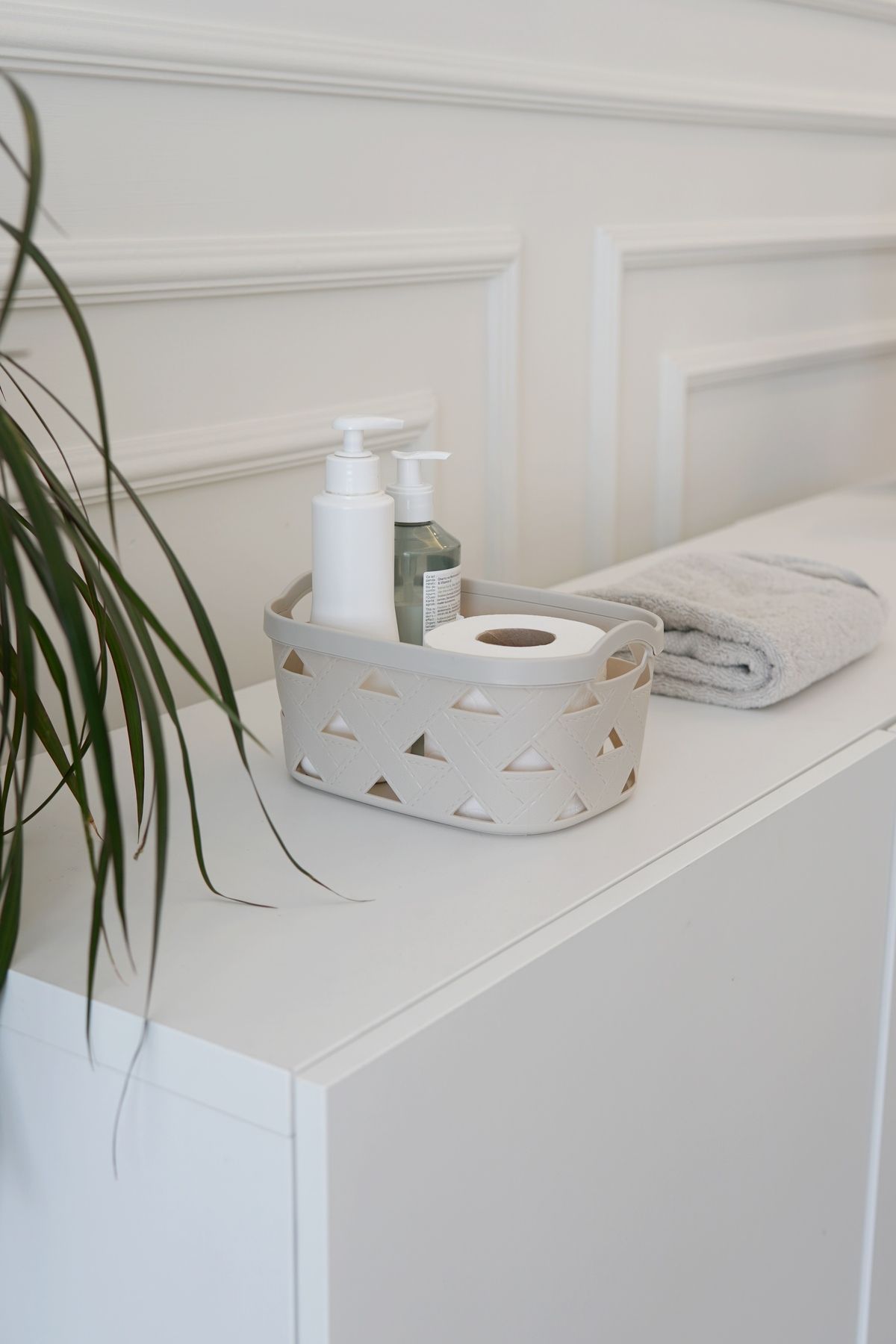 Deri Desenli Saklama ve Düzenleme Sepet Takımı (3'lü), Gri