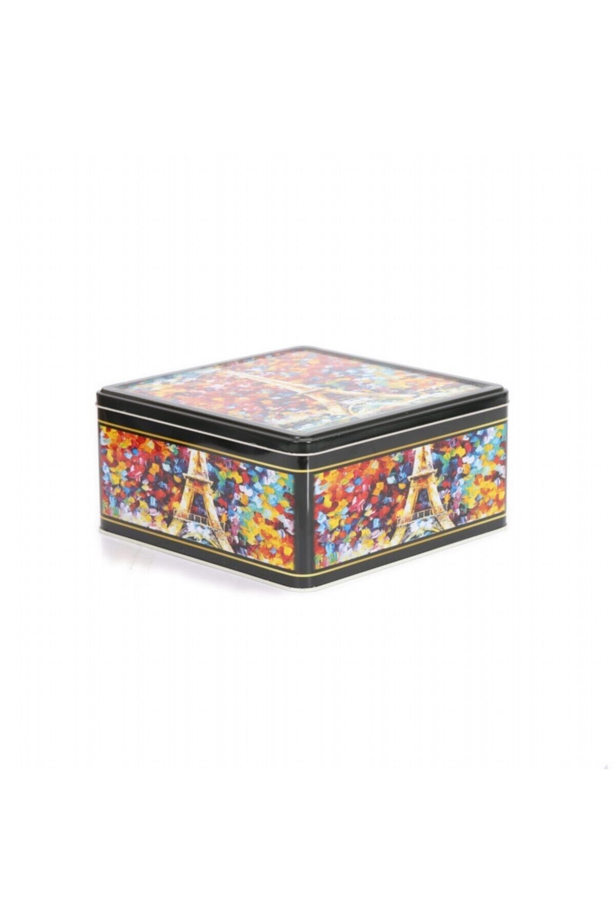 Ef029-02 Afremov Paris Desenli Kare Metal Saklama Kabı 24x24 Cm