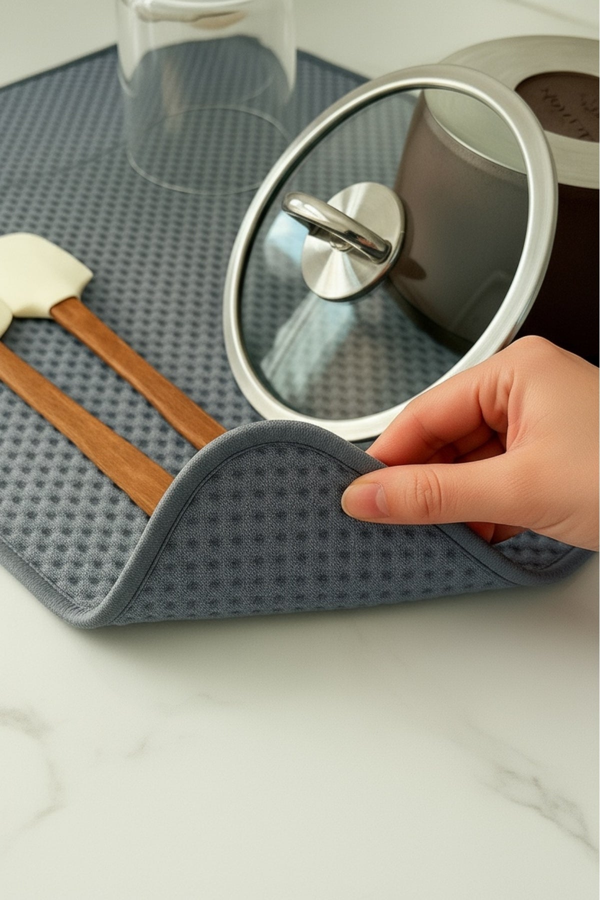 Evle Süper Emici Mikrofiber Bulaşık Kurutma Matı, Kurutma Örtüsü Tezgah Üstü- 36x45 cm