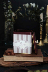 Er023-4j Elegance Chocolate Desenli Kare Metal Saklama Kabı 12x12 Cm