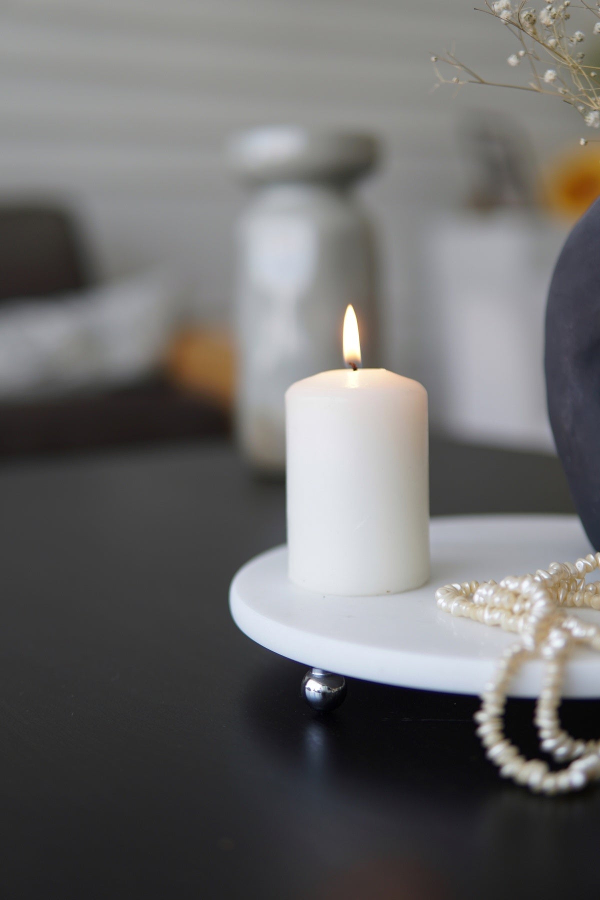 Sunumluk - Beyaz Mermer, Sunum Tabağı - 25 Cm Desenli