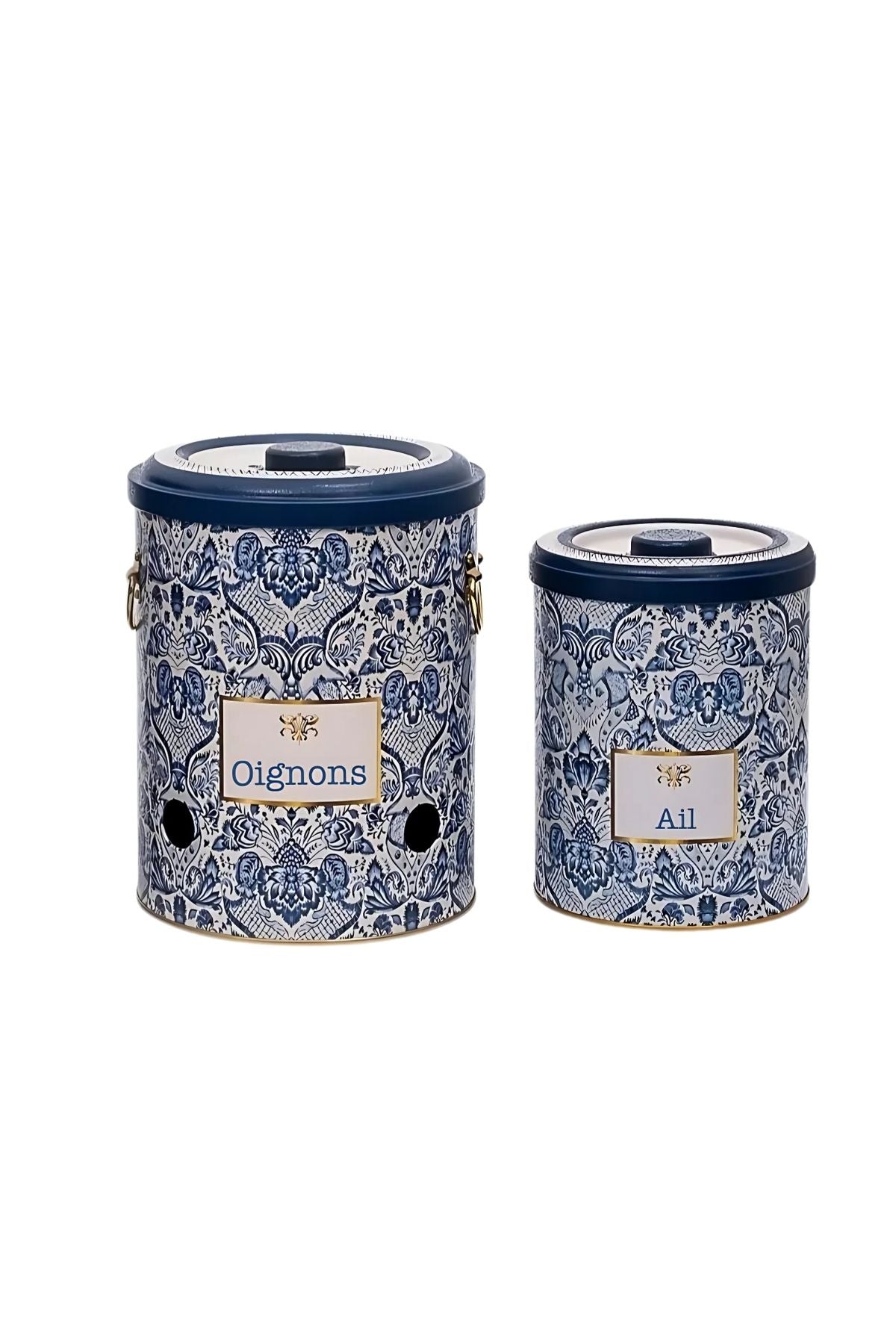 Metal Soğan ve Sarımsak Saklama Kabı 2’li Set, Metal Sebzelik 5 lt + 2.5 lt, Azulejos