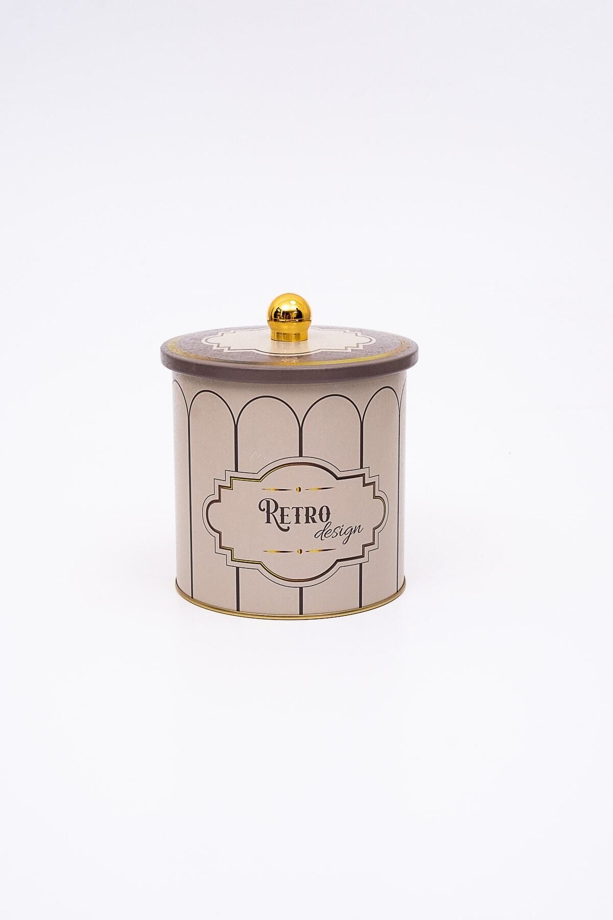 Retro Desenli Yuvarlak Metal Saklama Kabı, Erzak Saklama Kabı 14 Cm X 15 Cm Er143-u6