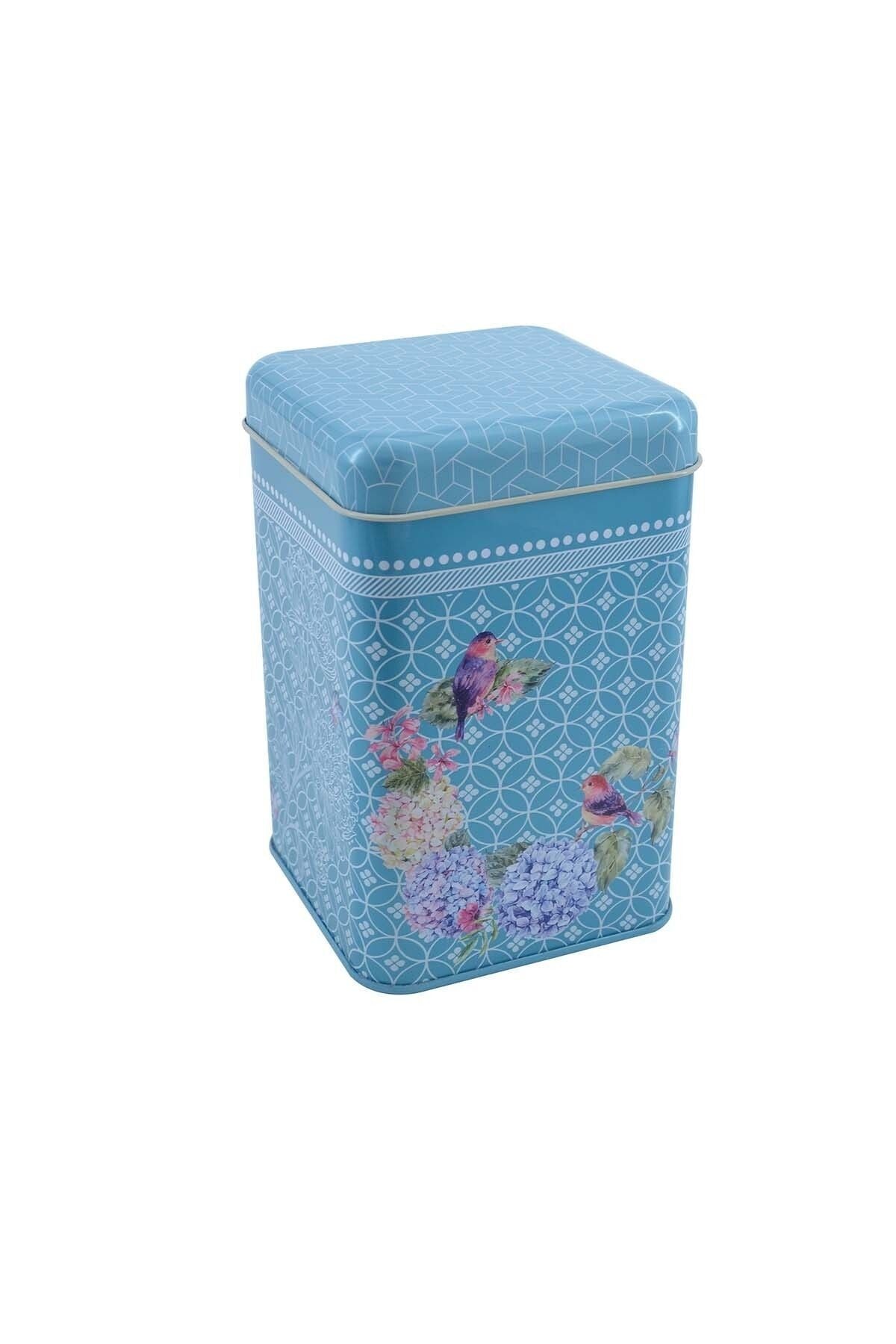 Ef022-d9 Blooming Blue Desenli Kare Metal Saklama Kabı 11x11 Cm