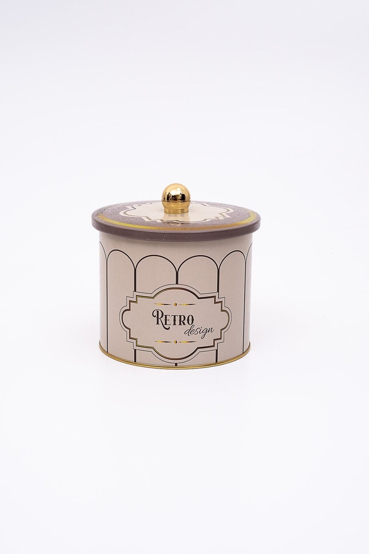 Retro Desenli Yuvarlak Metal Saklama Kabı, Erzak Saklama Kabı - Organizer 14 Cm X 12,5 Cm Er142-u6