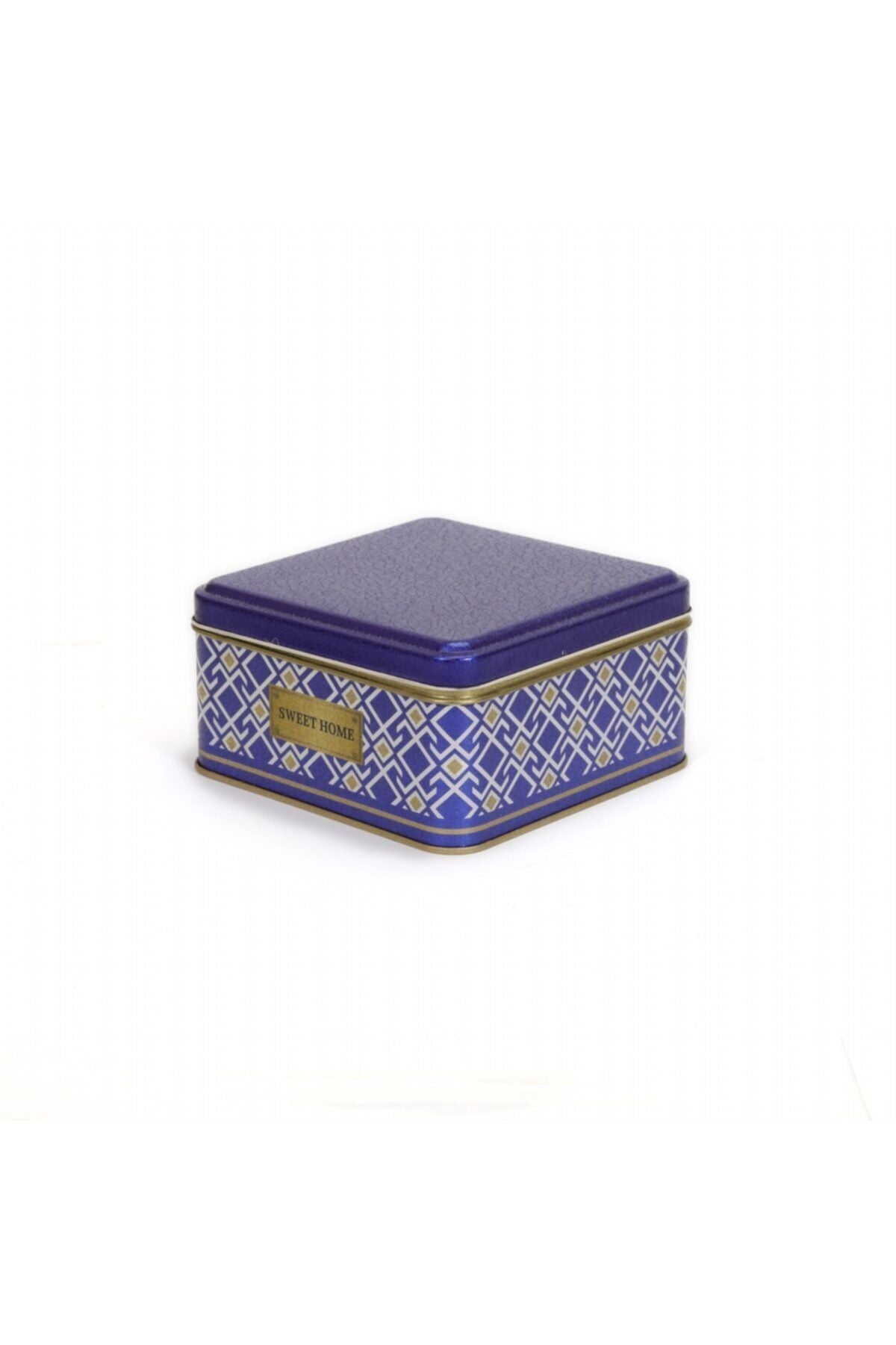 Ef026-93 Turkish Blue_swt Home Desenli Kare Metal Saklama Kabı 16x16 Cm