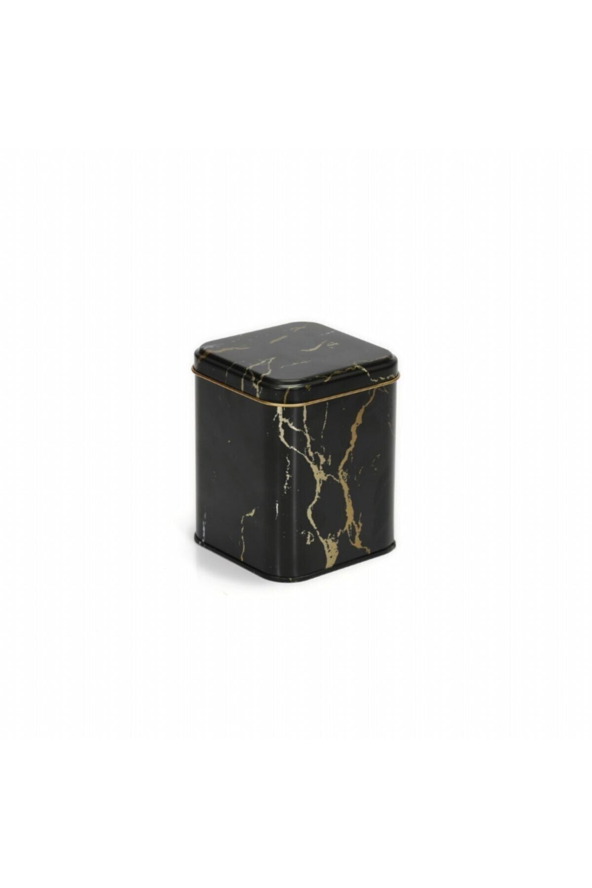 Ef022-50 Marble Black Desenli Kare Metal Saklama Kabı 11x11 Cm