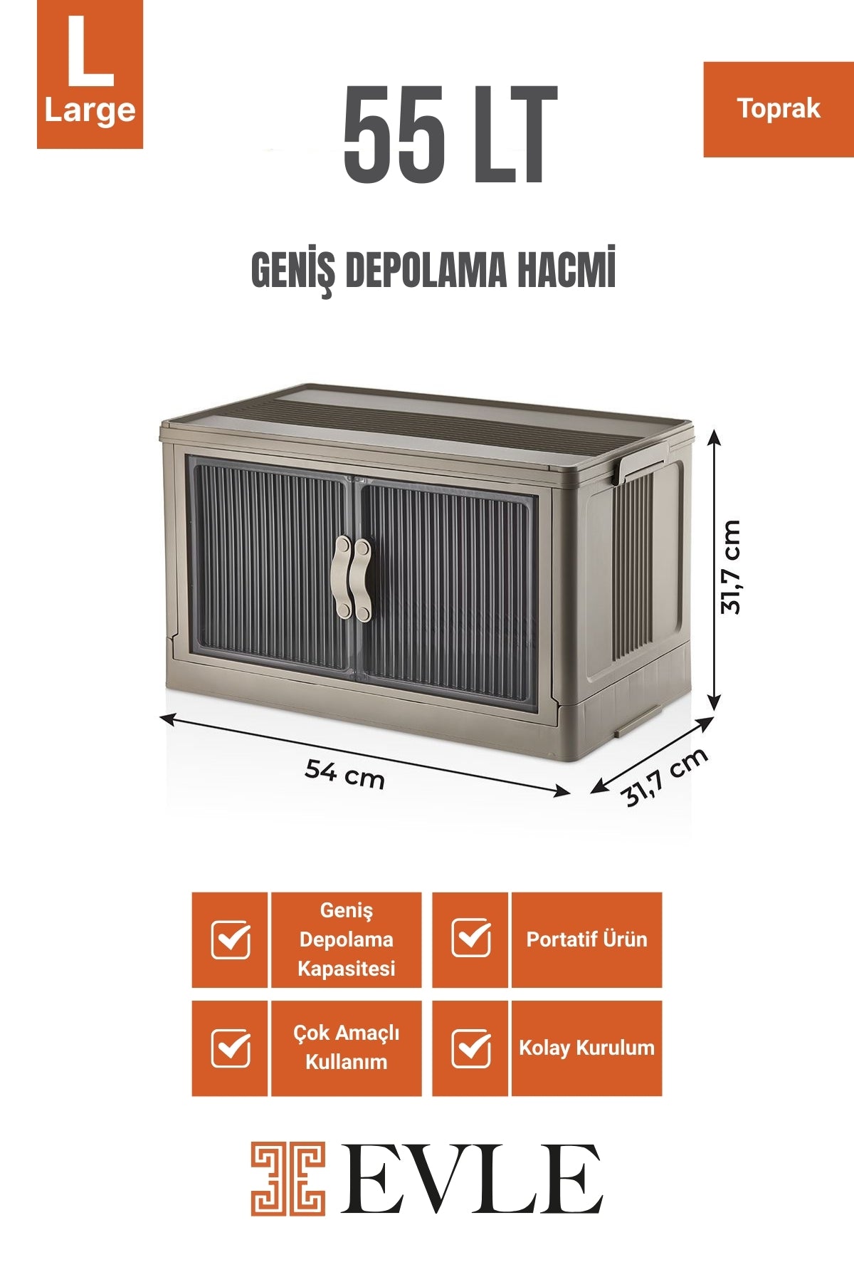 Evle Katlanabilir Modüler Dolap Tekli, 55 lt, 54 cm x 31,7 cm x 31,7 cm