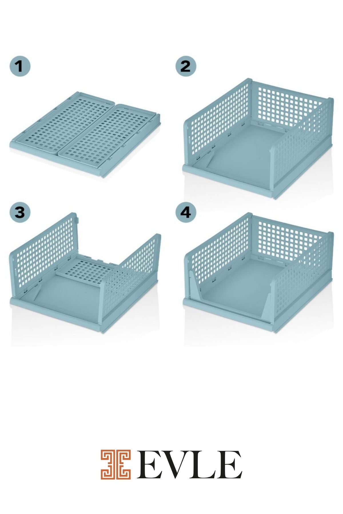 3'lü Mavi Modüler Raf Seti – Kayar Mekanizmalı Dolap İçi Düzenleyici, Mavi, 33,5 x 43 x 55.5 cm