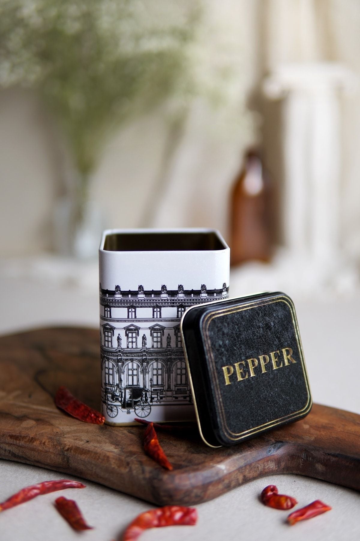 Er008-3l City Pepper Desenli Kare Metal Saklama Kabı 8x8 Cm