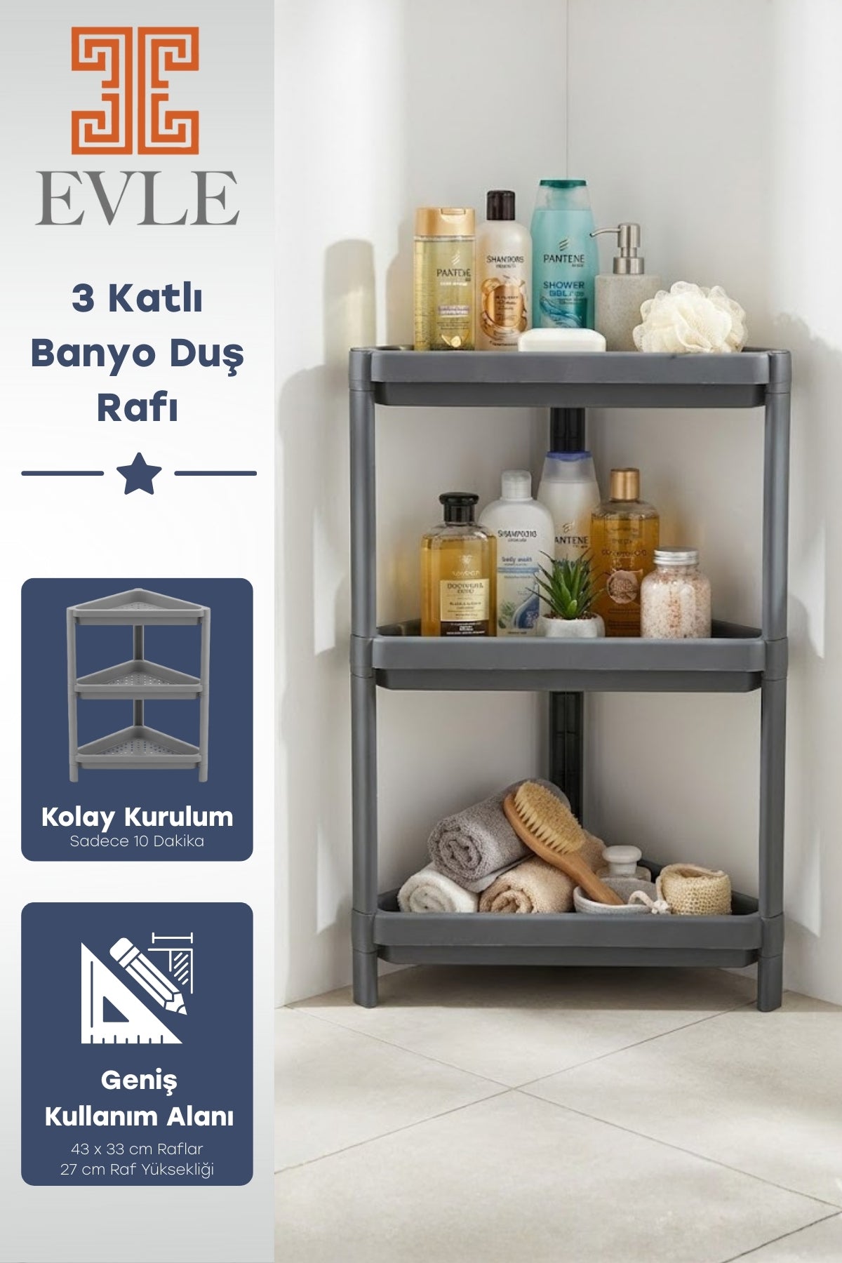 Evle 06-Üçgen Bahçe Trend Raf Ünitesi 3 Katlı 10