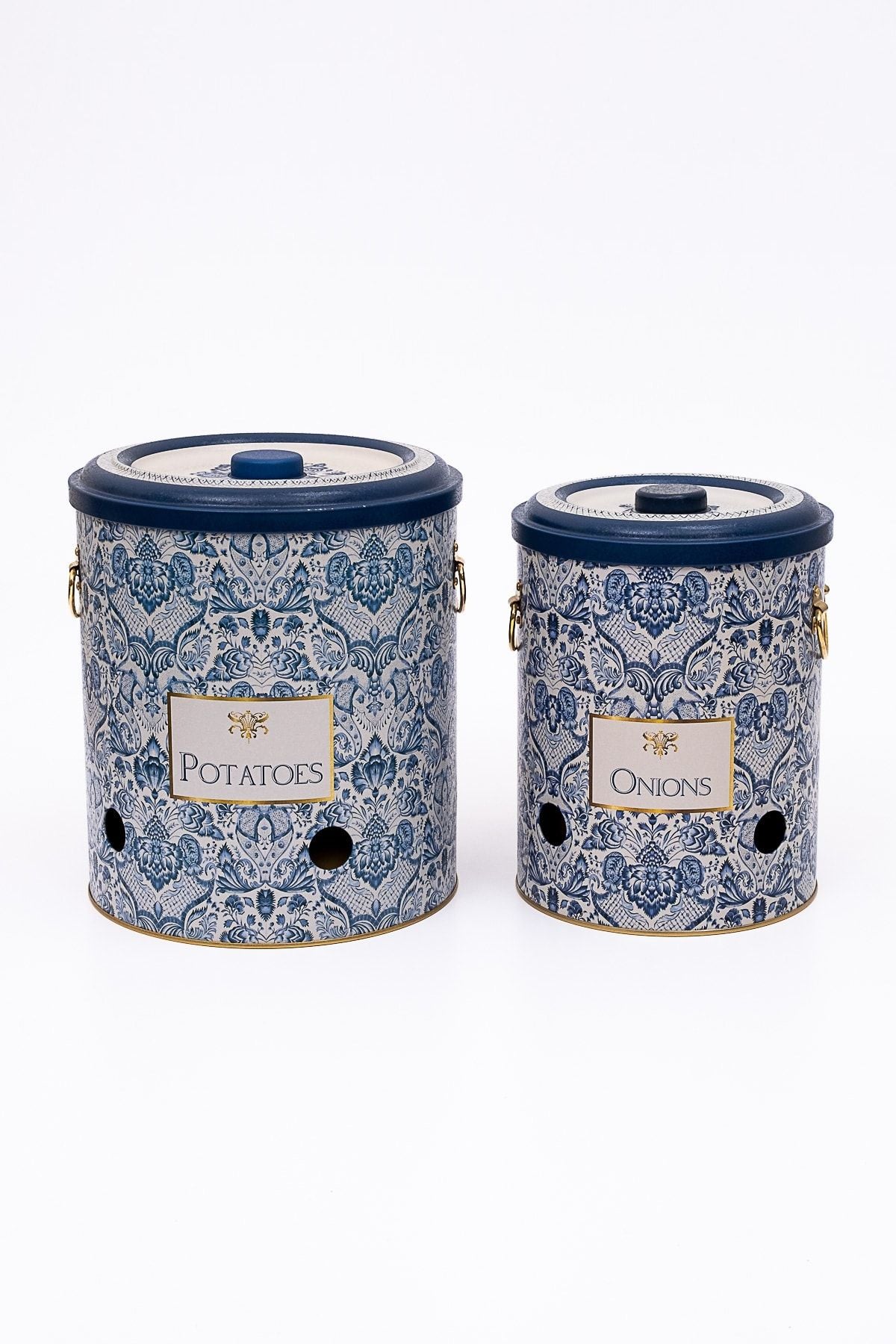 Metal Patates Soğan Kovası - Sebzelik - Patates Soğanlık Sepeti 2li Set, Azulejos Erb23t6