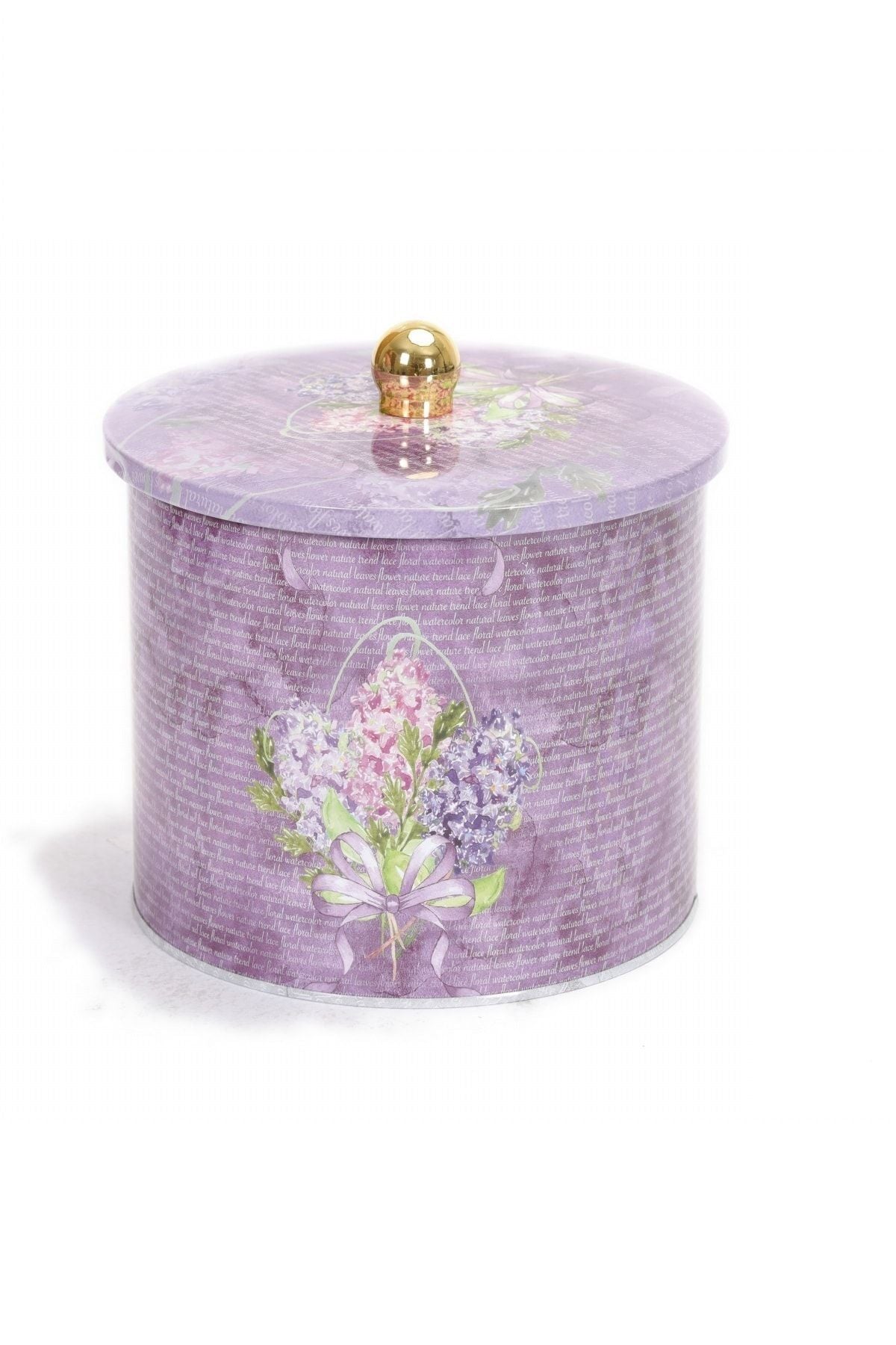 Ef143-28 Flower Purple Desenli Yuvarlak Metal Saklama Kabı 14 Cm