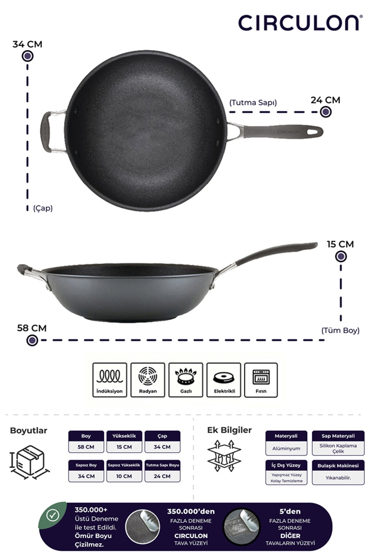 Circulon A1 Serisi ScratchDefense Çizilmez Yapışmaz Wok Tava - 34 CM