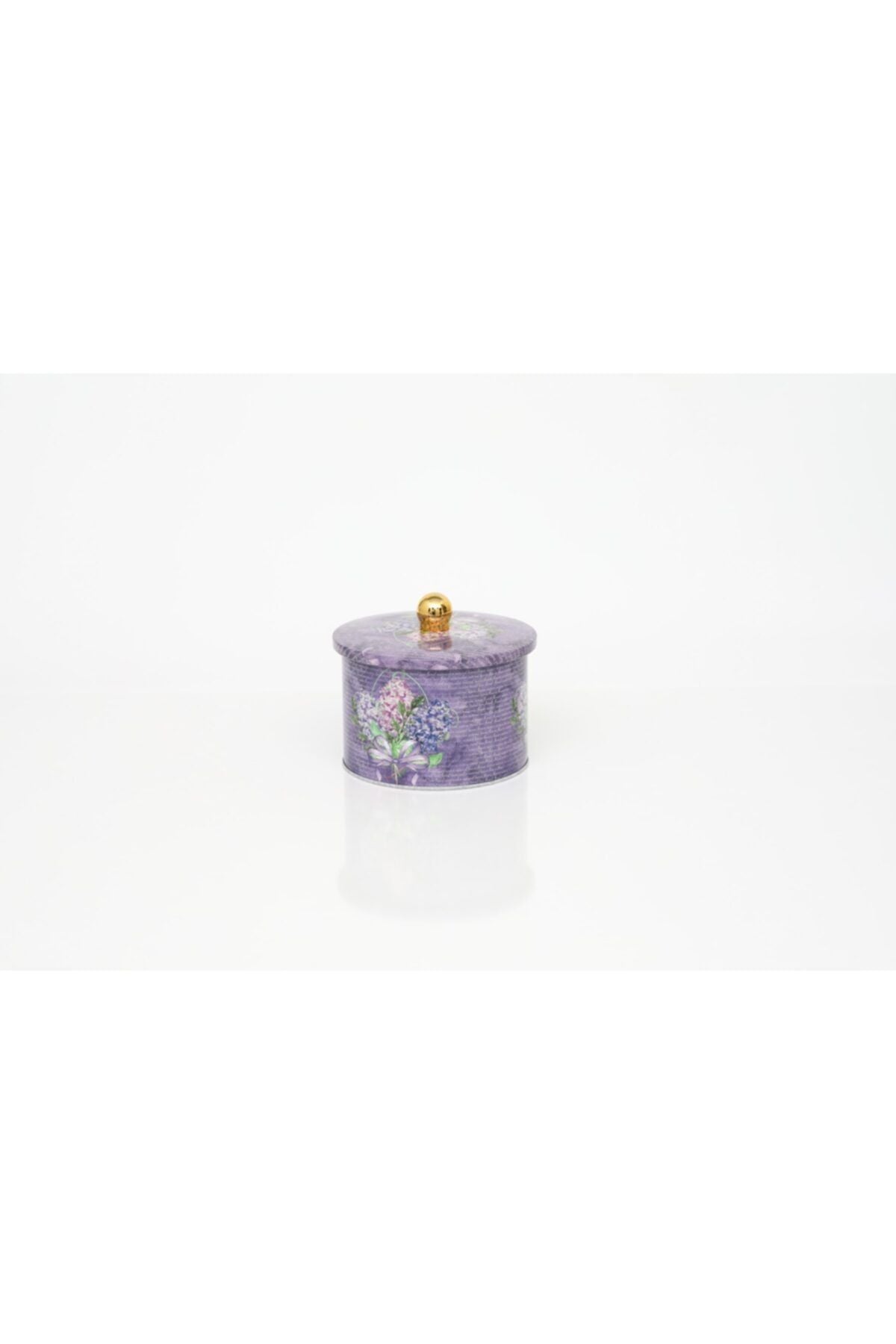 Ef141-28 Flower Purple Desenli Yuvarlak Metal Saklama Kabı 14 Cm