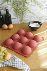 9'lu Dom Silikon Kek Kalıbı, Platinum Silikon, Kiremit Rengi