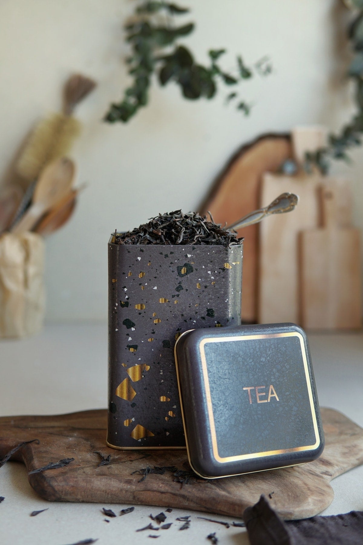 Evle Er022-7a Elegance Coffee Desenli Kare Metal Saklama Kabı 11x11 Cm