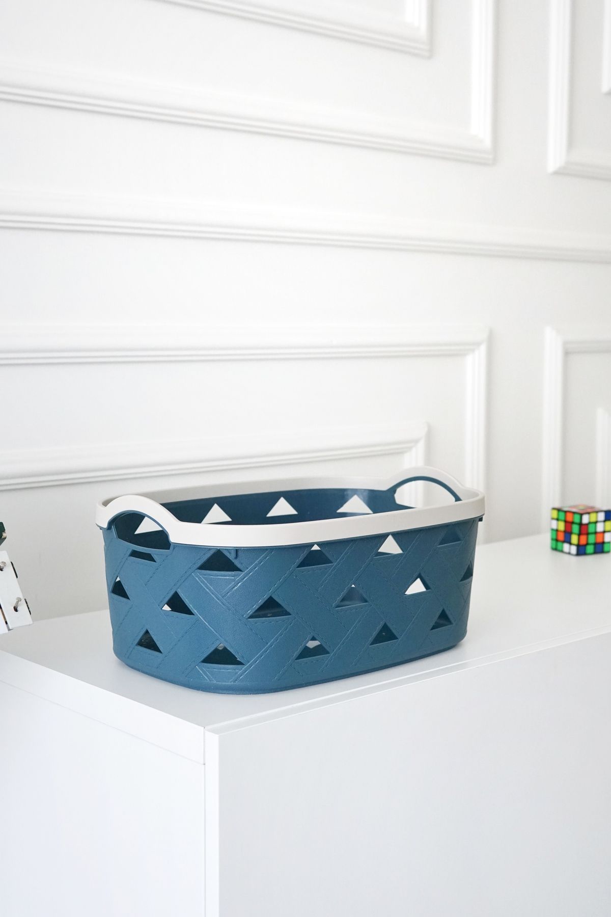 Deri Desenli Saklama ve Düzenleme Sepet Takımı (4'lü), Mavi