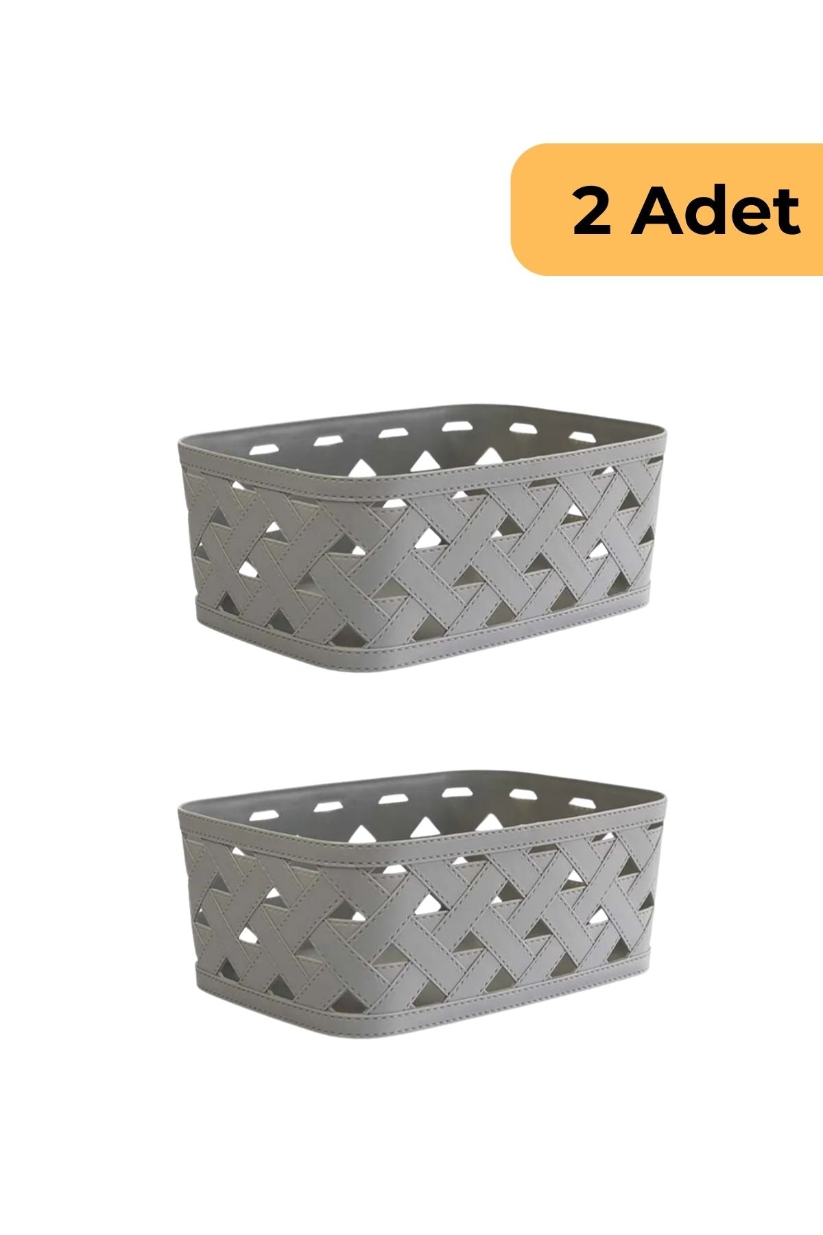 Decobella Deri Desenli Sepet, 2'li Set, Gri