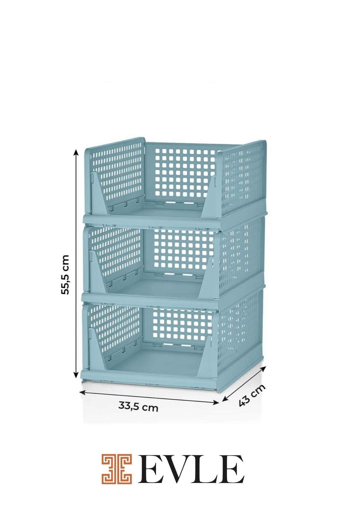 3'lü Mavi Modüler Raf Seti – Kayar Mekanizmalı Dolap İçi Düzenleyici, Mavi, 33,5 x 43 x 55.5 cm