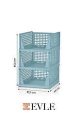 3'lü Mavi Modüler Raf Seti – Kayar Mekanizmalı Dolap İçi Düzenleyici, Mavi, 33,5 x 43 x 55.5 cm