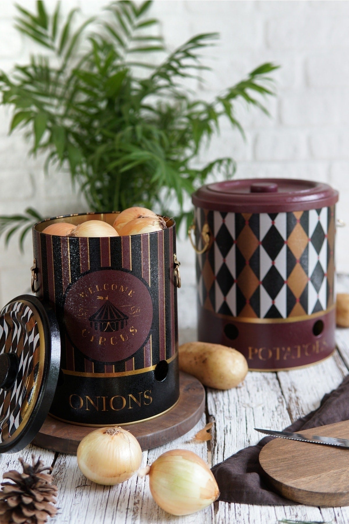 Metal Patates Soğan Kovası - Sebzelik - Patates Soğanlık Sepeti 2li Set