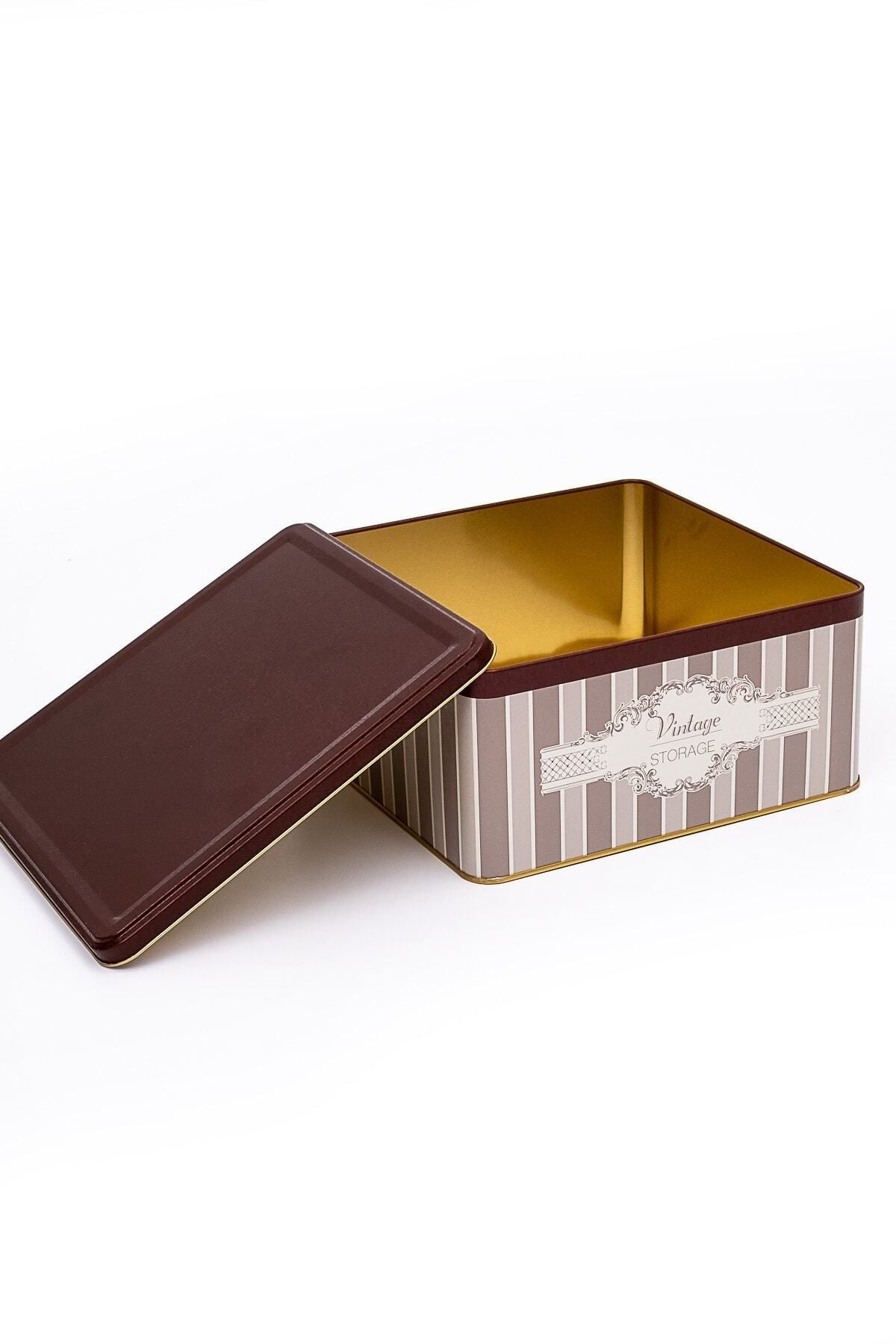Er029-8b Elegance Burgundy Desenli Kare Metal Saklama Kabı 24x24 Cm