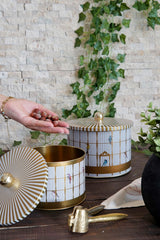 Evle Topuz Kulplu 2’li Yuvarlak Metal Saklama Kabı Seti – Ø17,5x13 cm & Ø14x10 cm