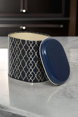 Ef004-e0 Trellis Old Blue Desenli Oval Metal Saklama Kabı 11x15 Cm