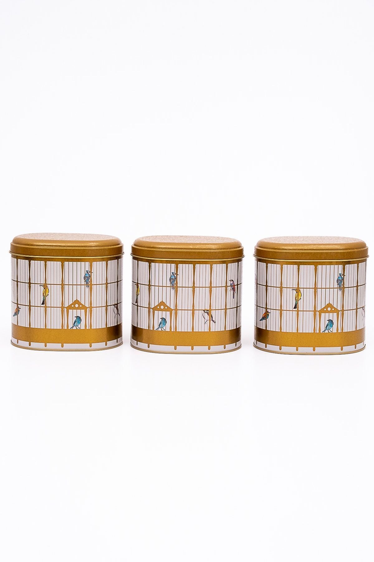 Erb07t7 Oval Metal Saklama Kabı 3 Lü Set, Bird Cage